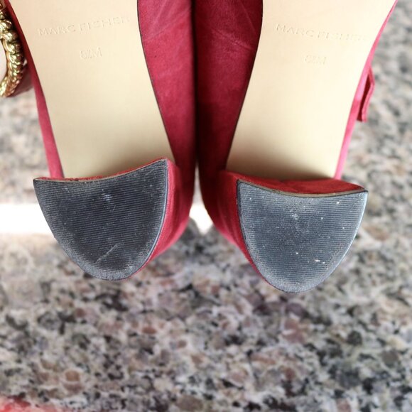 Wine Color Suede Heels by Mark Fisher, Carney Pumps.  8.5 M.  3" Block Heels - Picture 13 of 13